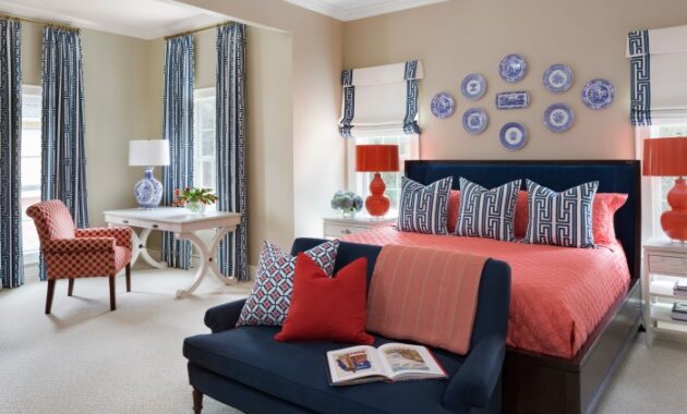 How to decorate bedroom with coral and blue