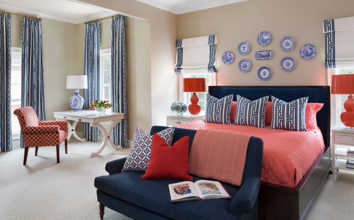 How to decorate bedroom with coral and blue